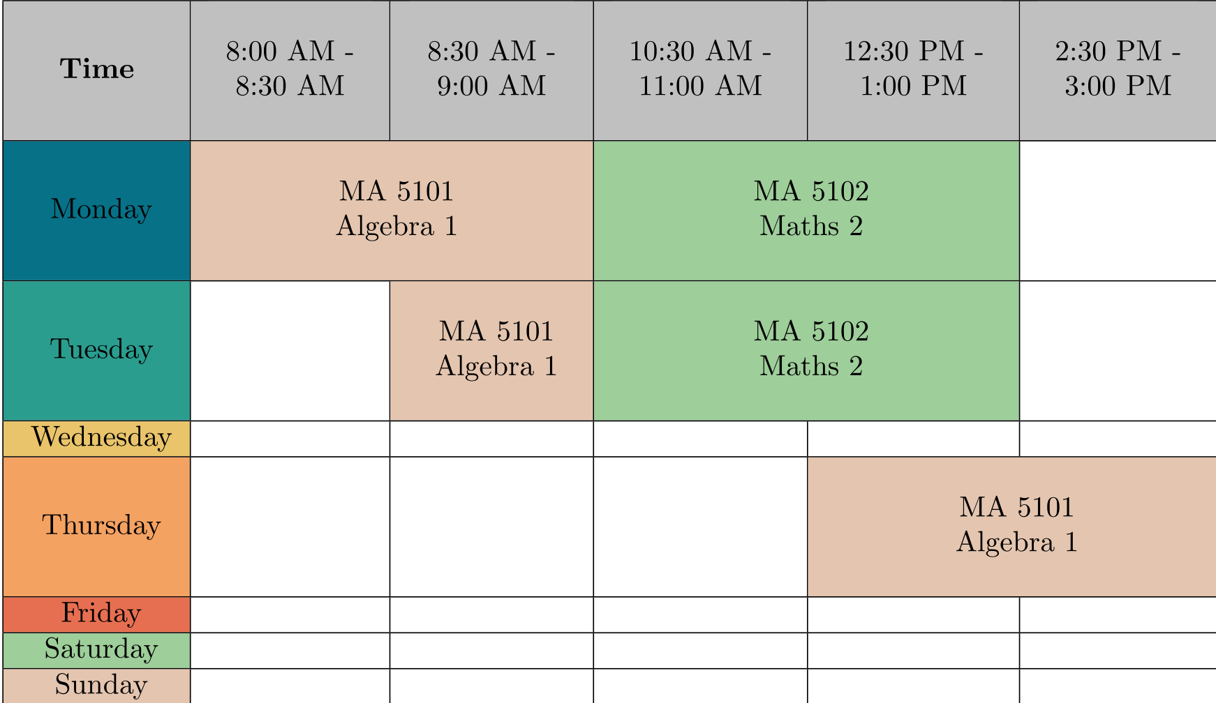 latex timetable